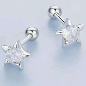 White Gold Plated 925 Sterling Silver Mini Starlight Stud Nose, Earrings
